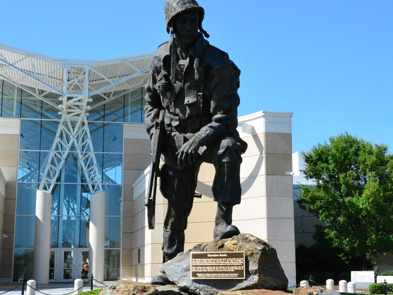 Iron Mike statue in front of the main entrance of the Airborne and Special Operations Museum.